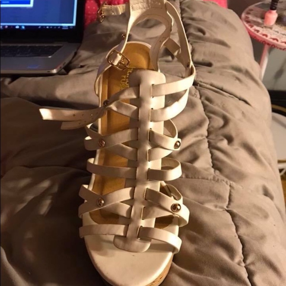 White strappy wedges bought from Charlotte Russe